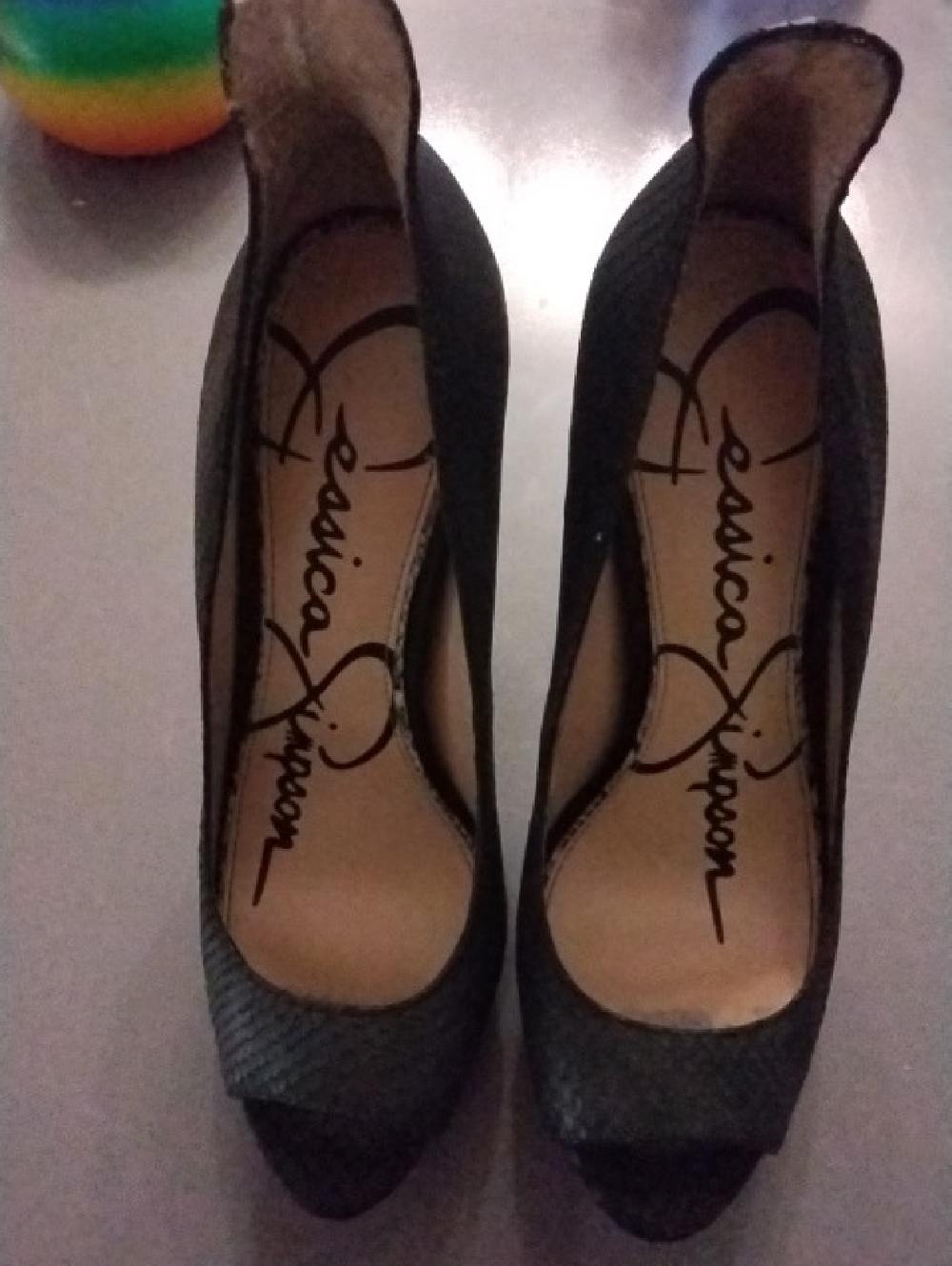 Jessica Simpson Black Textured Peep-Toe Pumps